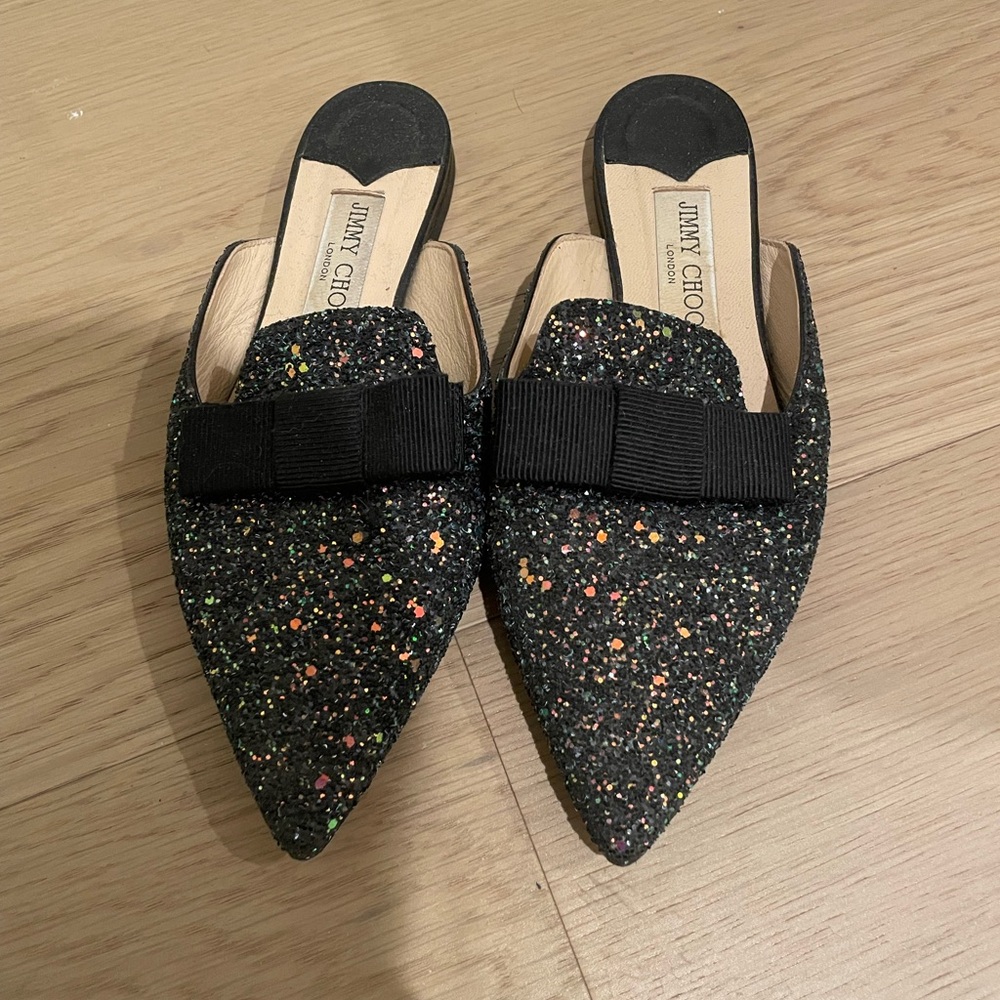 Jimmy Choo Glitter Mules Flat